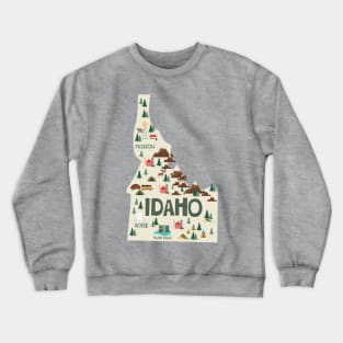 Idaho State USA Illustrated Map Crewneck Sweatshirt